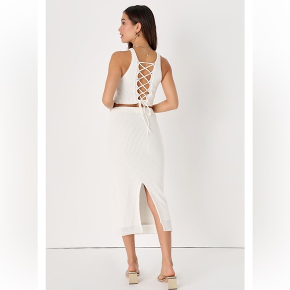 Lulus Lace-Up Two Piece Midi Skirt Set - Picture 3 of 6